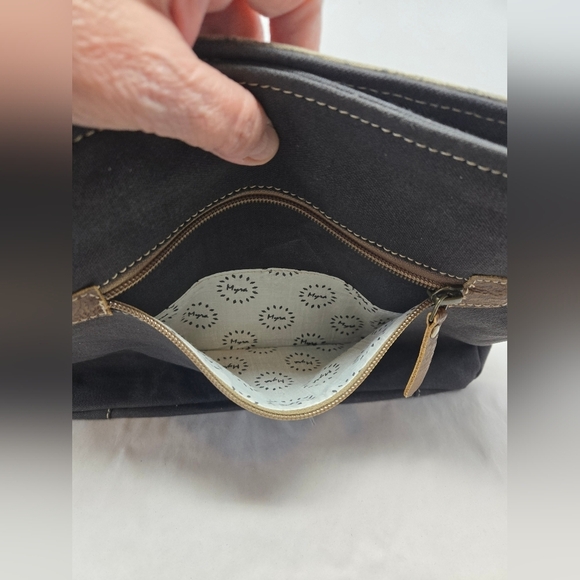 Myra Posy Shoulder Bag Floral Aged Canvas Leather-Cow Hair Vintage Look Adj. - Picture 10 of 10